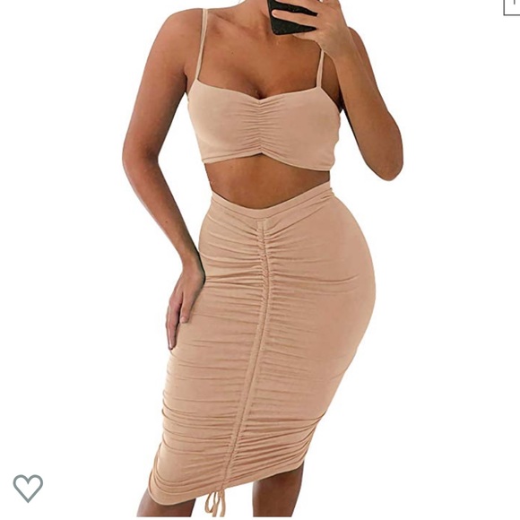 Dresses & Skirts - Nude Crop Top Midi Ruched Skirt Co Ord!
